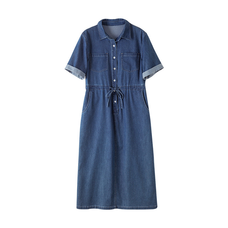 Dame Denim-skjortekjole med tætsiddende snit og praktiske lommer Stilla