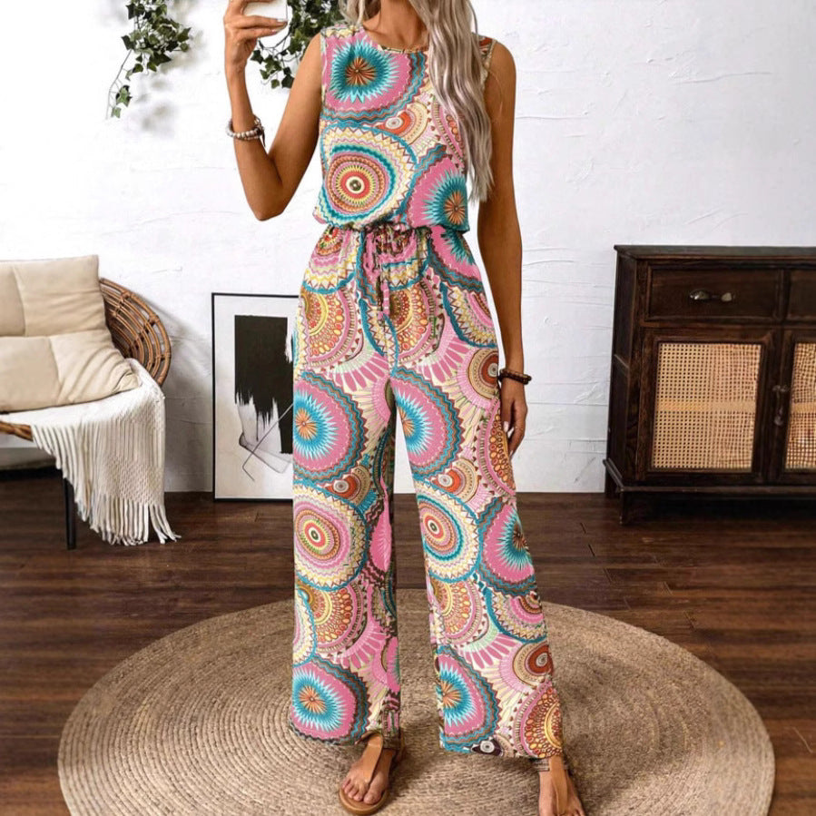 Dame jumpsuit med farverigt mandala-mønster og figurtilpasset snit Stilla