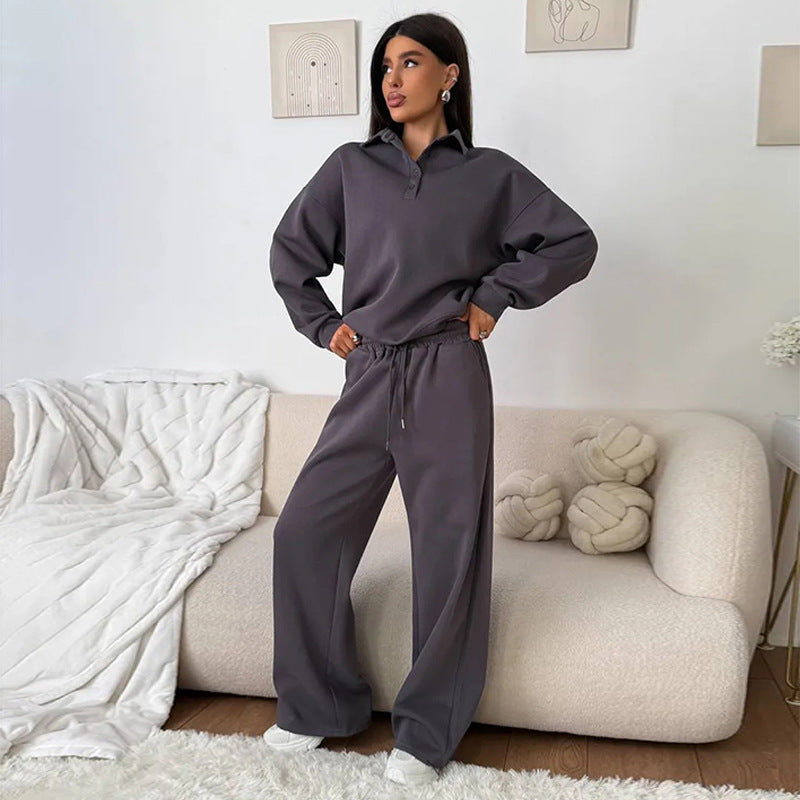 Dame afslappet polo shirt og bred bukser sæt Stilla