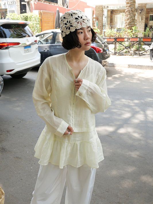 Dame afslappet linned top med svingende kant og raffinerede detaljer Stilla