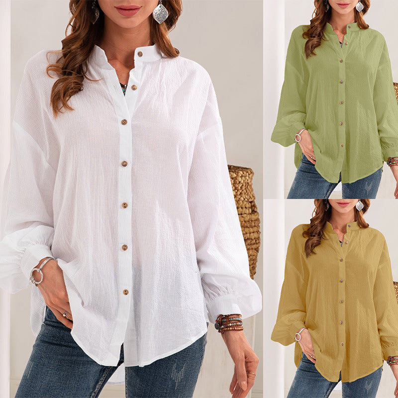 Dame afslappet bluse med knapdetaljer og luftig pasform Stilla