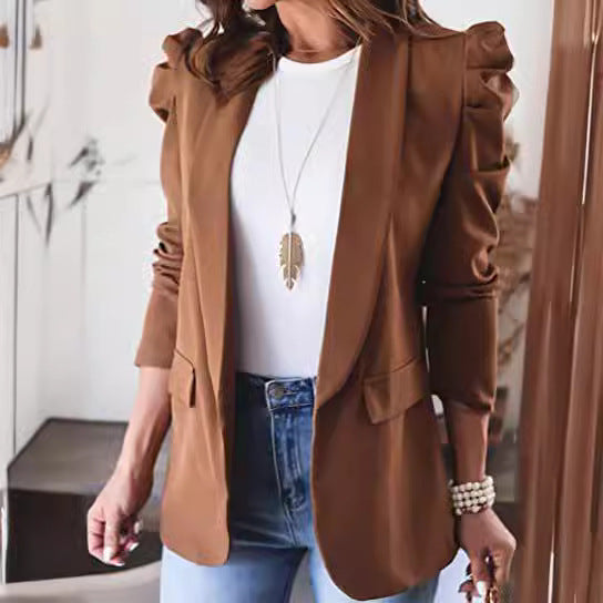 Dame Elegant Blazer med Puffærmer og Lommer Stilla