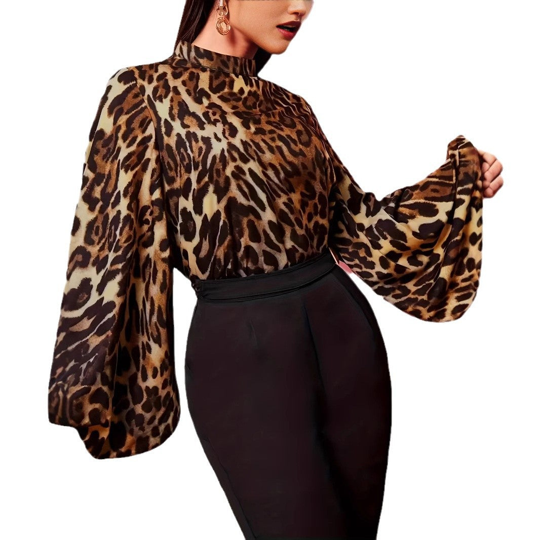 Dame Elegant animalistisk Bluse med bredt skårede ærmer Stilla