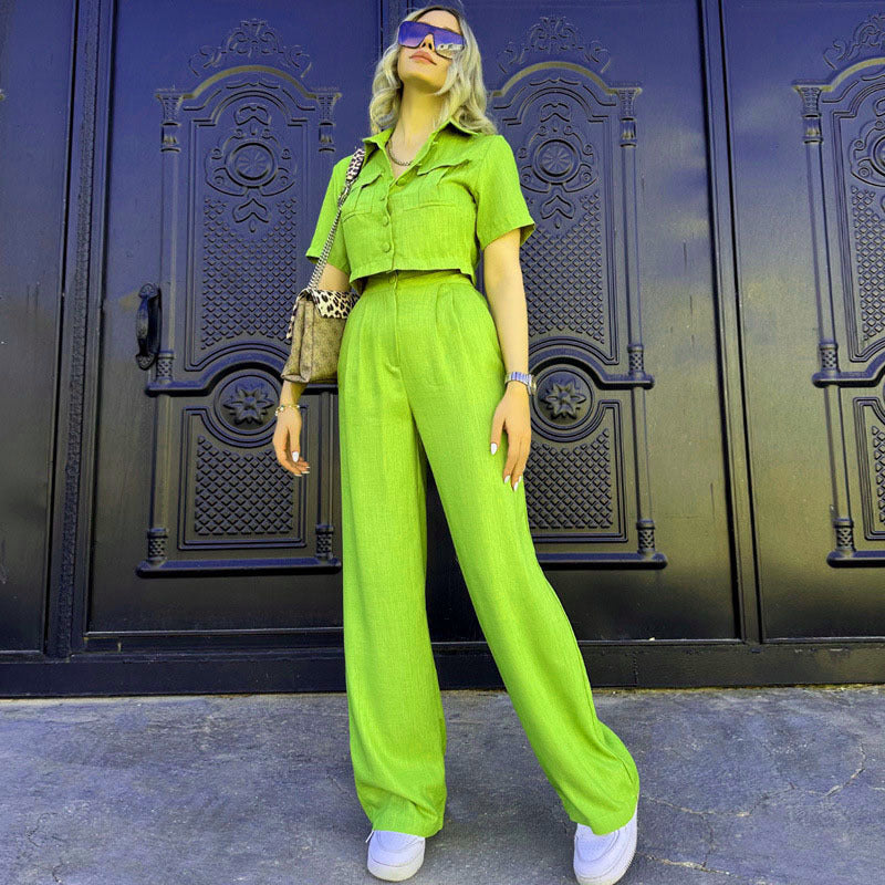 Dame Modischer Jumpsuit med cropped overdel og bredt ben Stilla