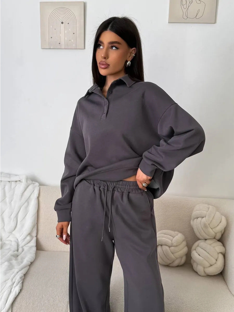 Dame afslappet polo shirt og bred bukser sæt Stilla