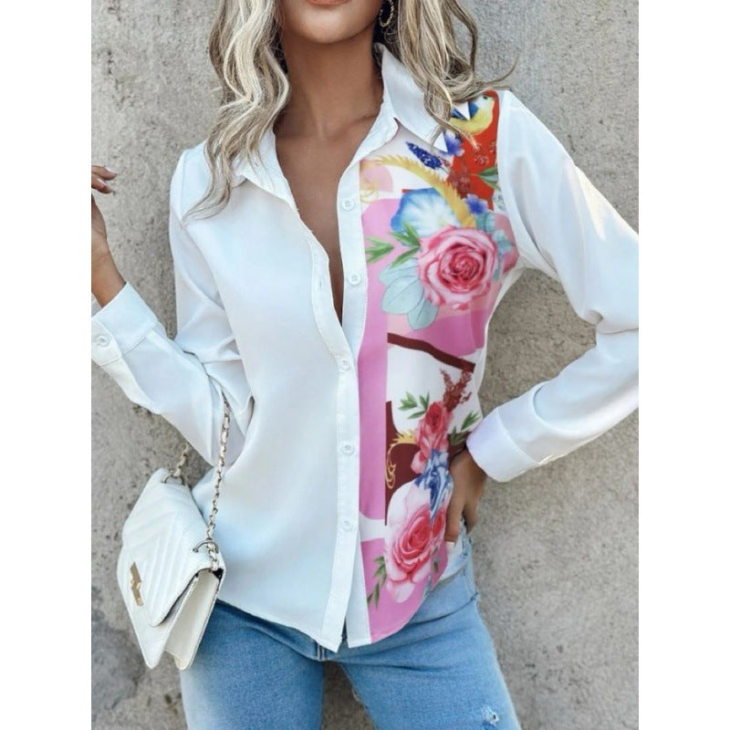 Dame elegant floral trykt knapbluse Stilla