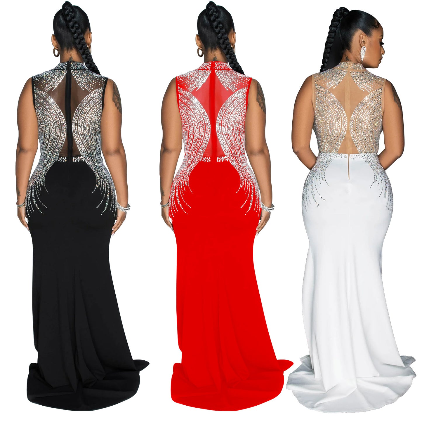 Dame Elegant aftenkjole med transparent spids og strassdekorationer Stilla