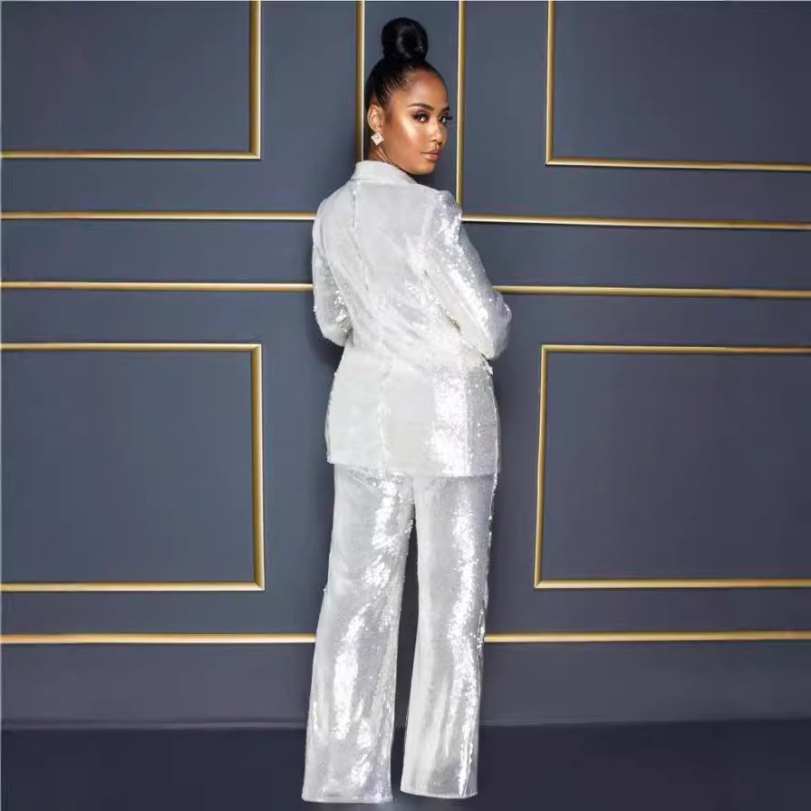 Dame Glitterende Jumpsuit sæt med tætsiddende silhuet og glitrende detaljer Stilla