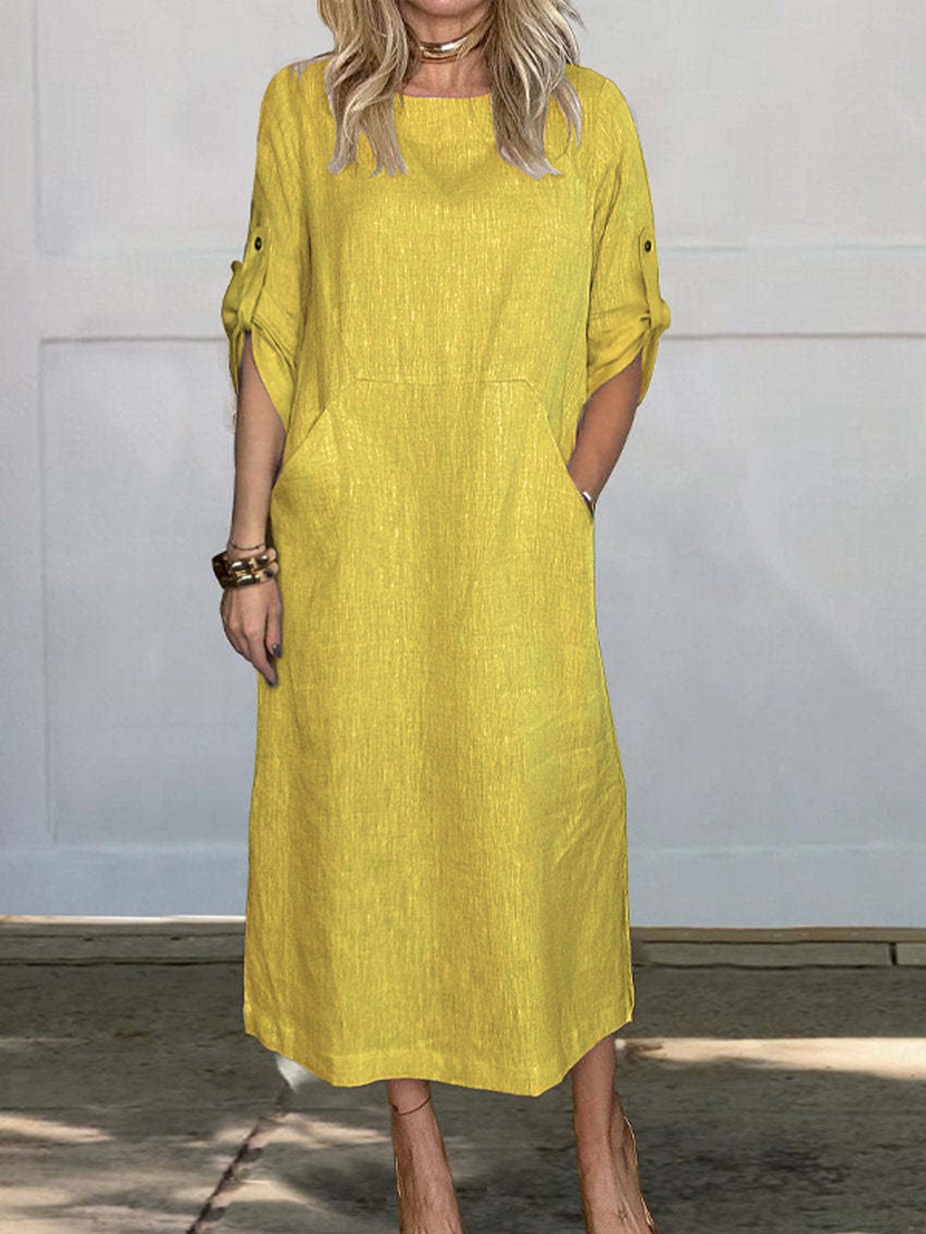 Dame afslappet maxikjole med praktisk lomme-design og trendy langærmet Stilla