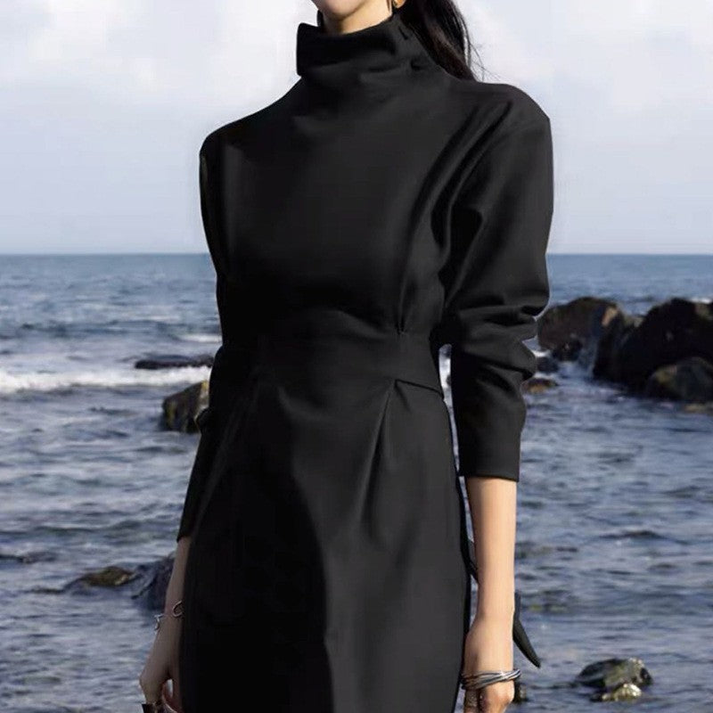 Dame Elegant Højhalset Kjole med Pufærmer Stilla