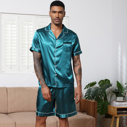 Herrer satin pyjama-sæt med kortærmet bluse og brede shorts Stilla