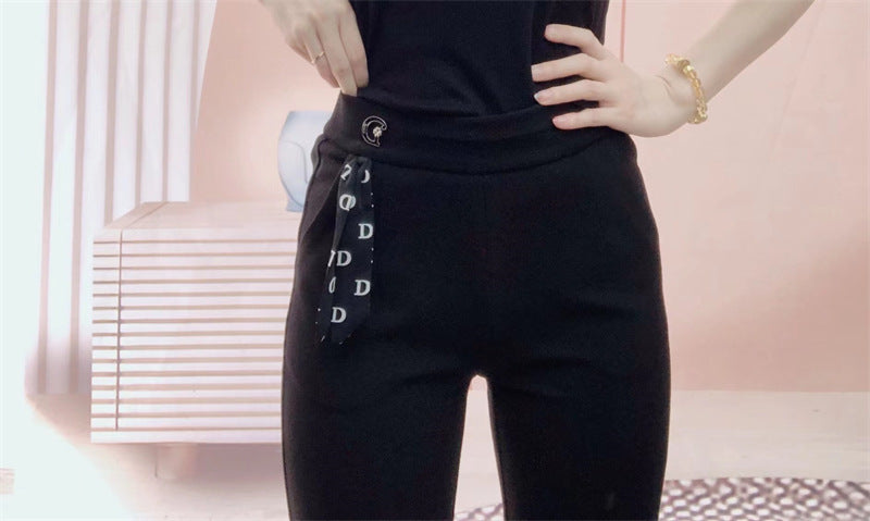 Dame elegant Flared-bukser med dekorativ snor og høj talje Stilla