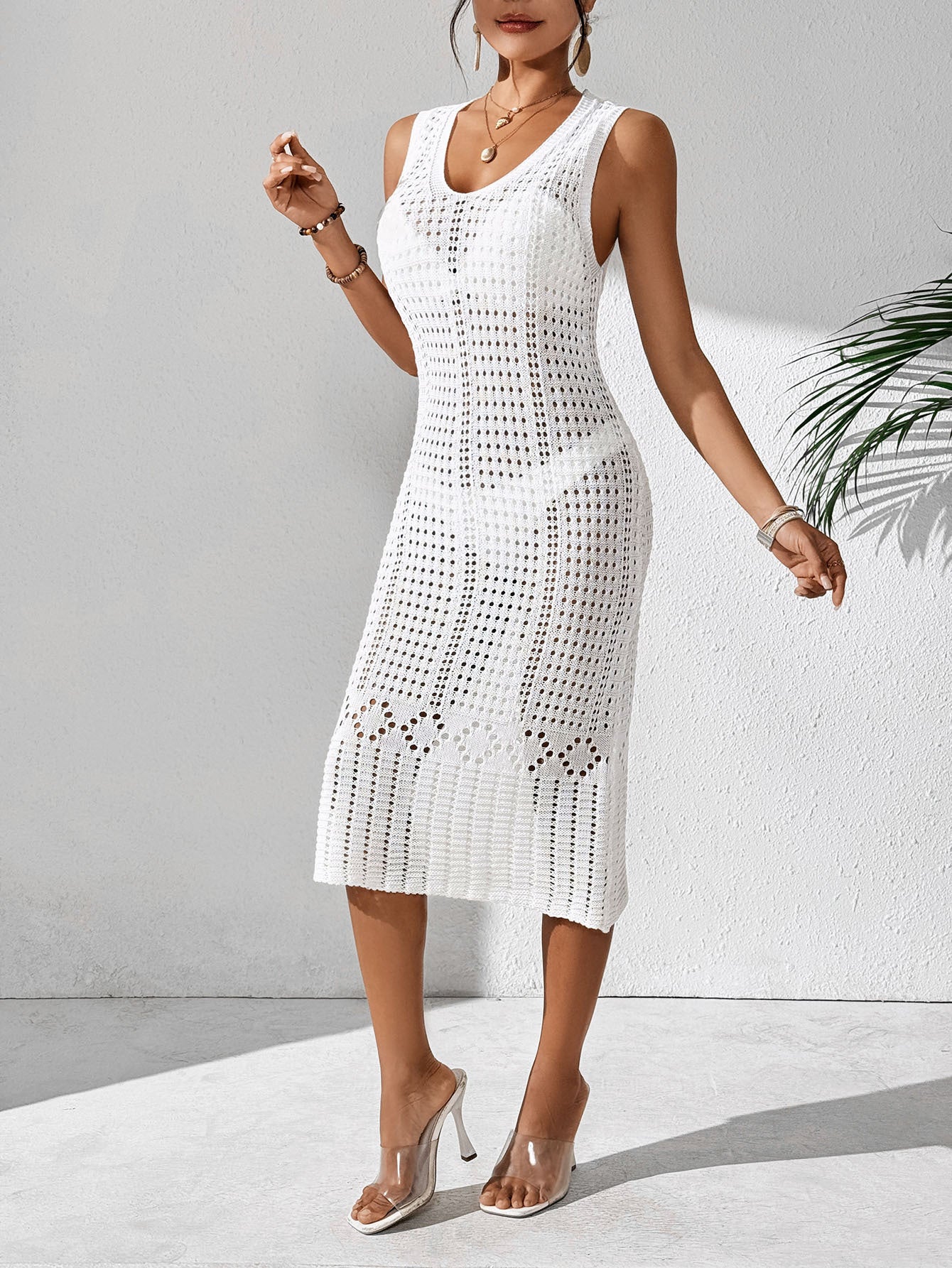 Dame elegant hæklede midi-kjole Stilla