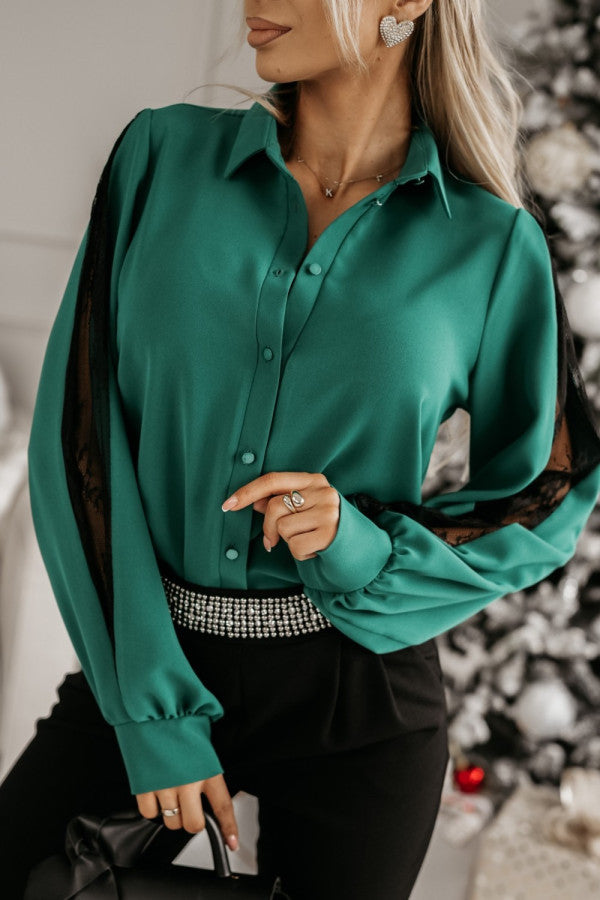 Dame elegant bluse med spids-indlæg Stilla