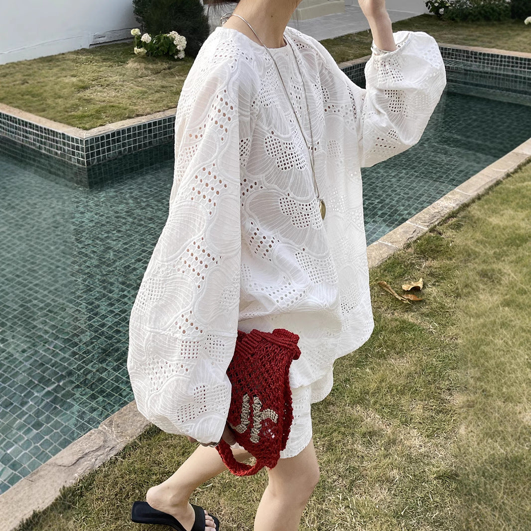 Dame afslappet pyjamas med fin spids og elastisk linning Stilla