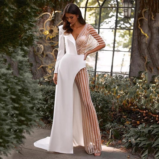 Damer Elegant Couture Jumpsuit med asymmetrisk design og glitrende accenter Stilla