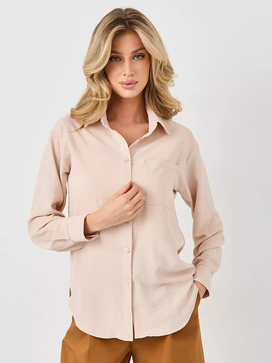 Dame afslappet overshirt med button-down-krave og brystlomme Stilla