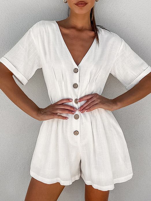 Dame jumpsuit med smart V-udskæring og knapdekoreret front Stilla