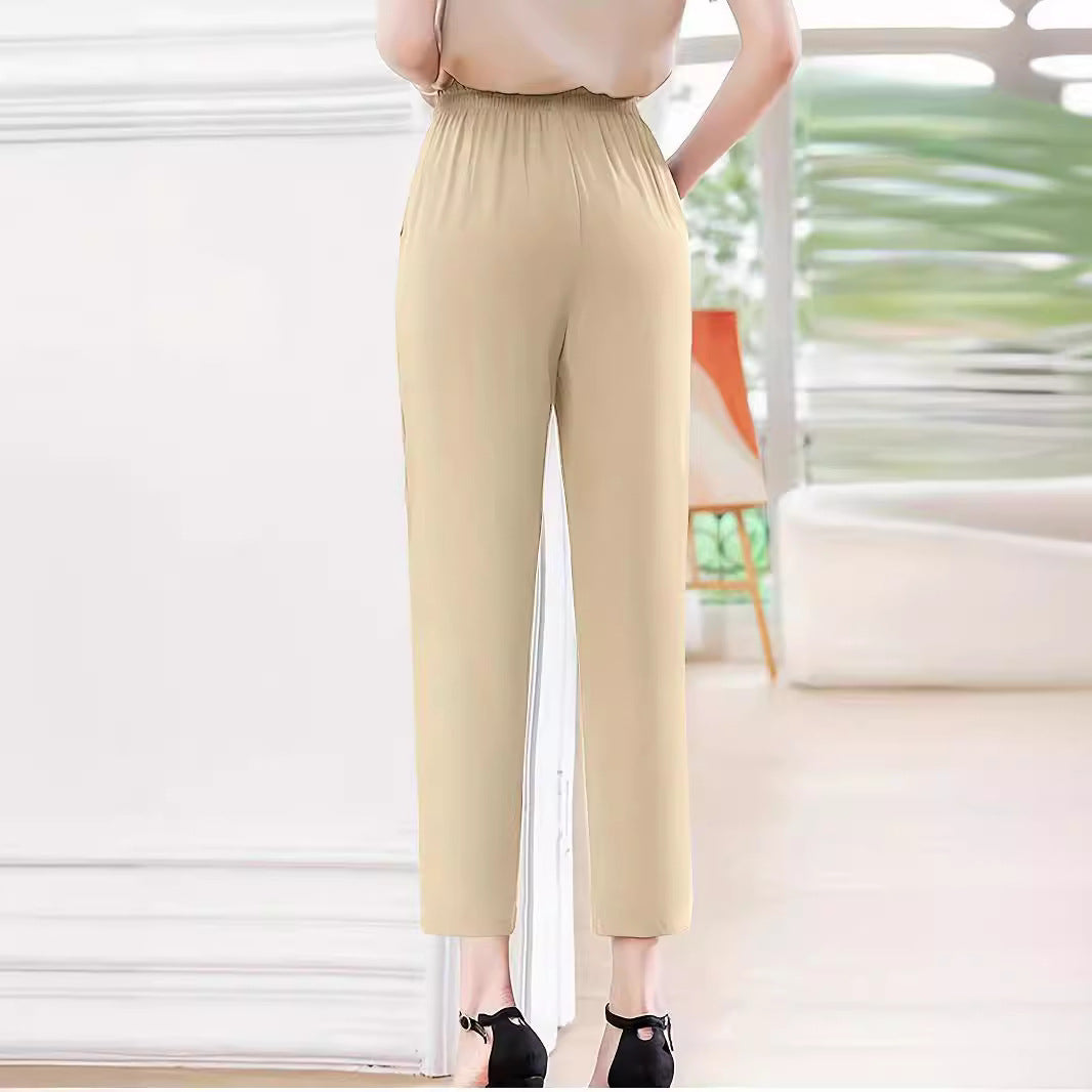 Dame Elegant Faltenbukser med høj talje og sidelommer Stilla