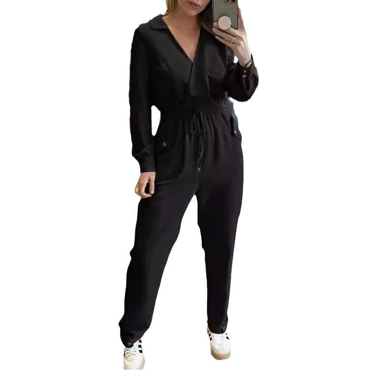 Dame Elegant Jumpsuit med vidde ben og taljerbart design Stilla