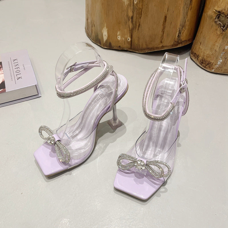 Dame High Heel Sandaler med transparente remme og glamourøs sløjfedesign Stilla