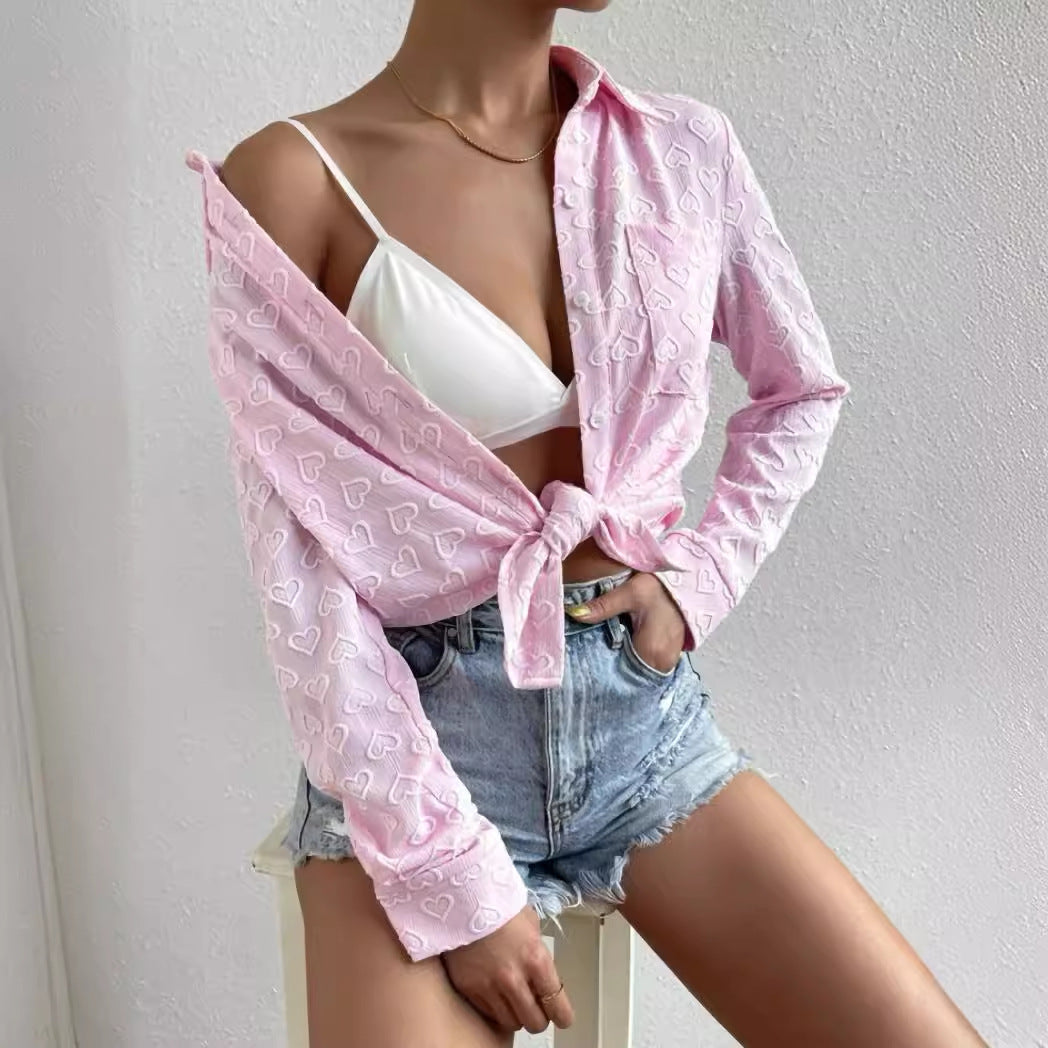 Dame afslappet overskjorte med hjerte mønster Stilla