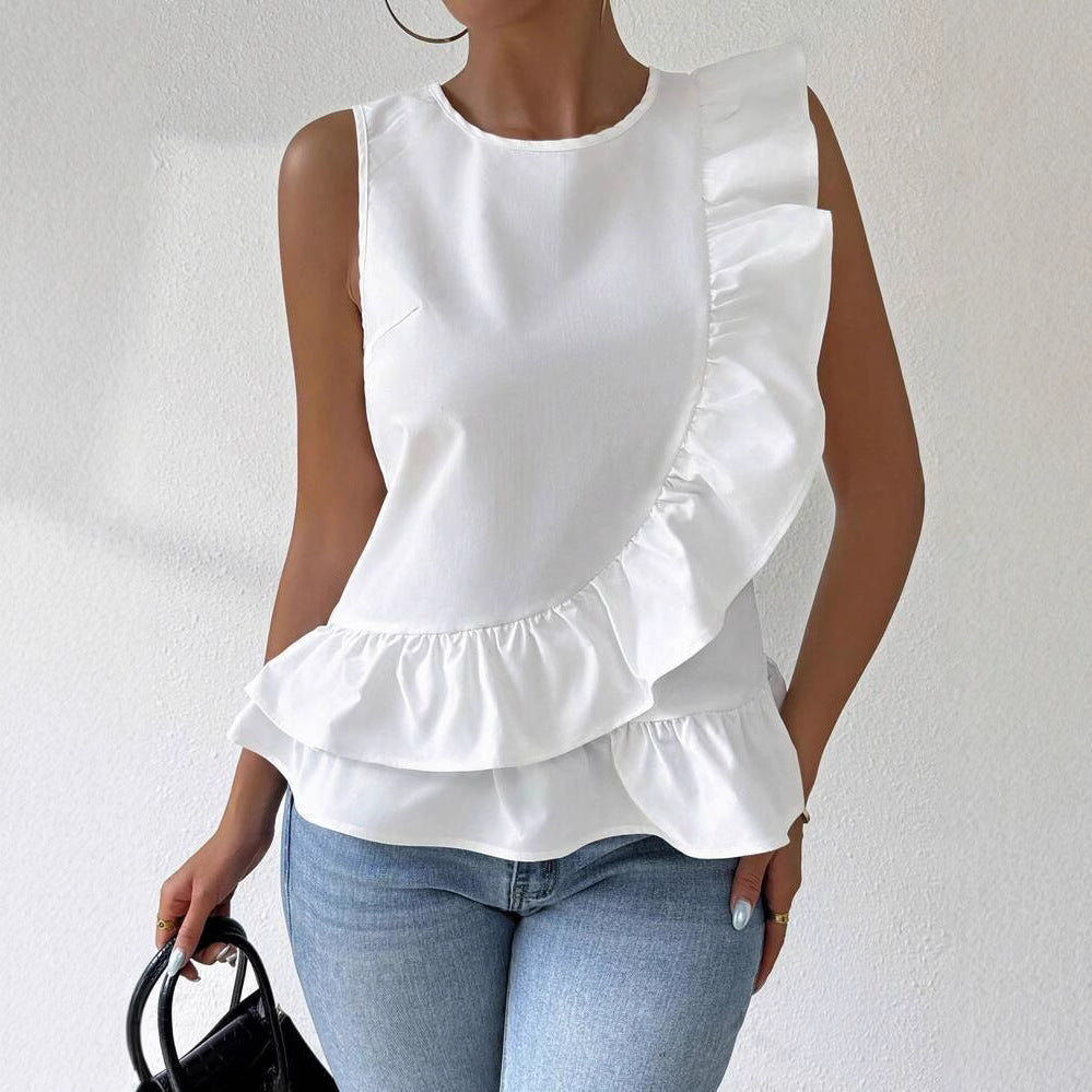 Dame elegant bluse med rynkedetaljer og asymmetrisk snit Stilla