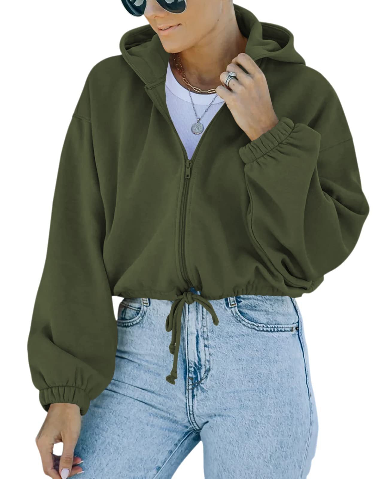 Dame afslappet hættetrøje med lynlås og snoretræk Stilla