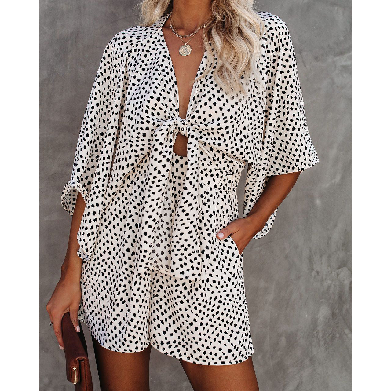 Dame Let og luftig sommer jumpsuit sæt med knude detalje Stiila