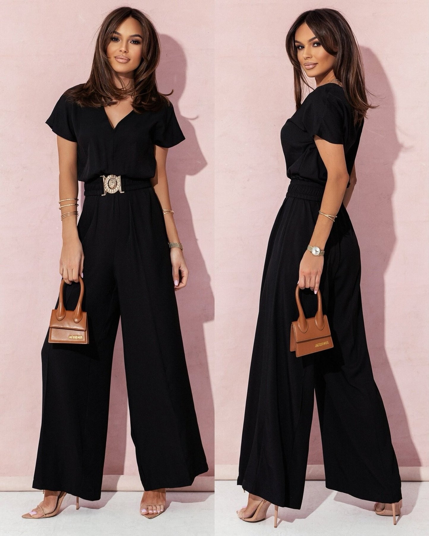 Dame Look Jumpsuit med vidde ben og bælte Stilla