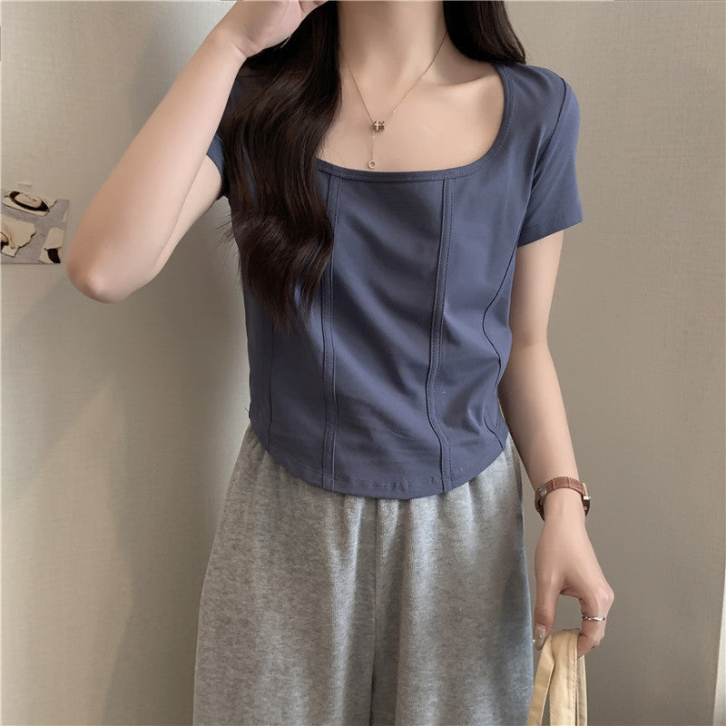 Dame Cropped Fyrkantet Uddybning T-Shirt Stilla