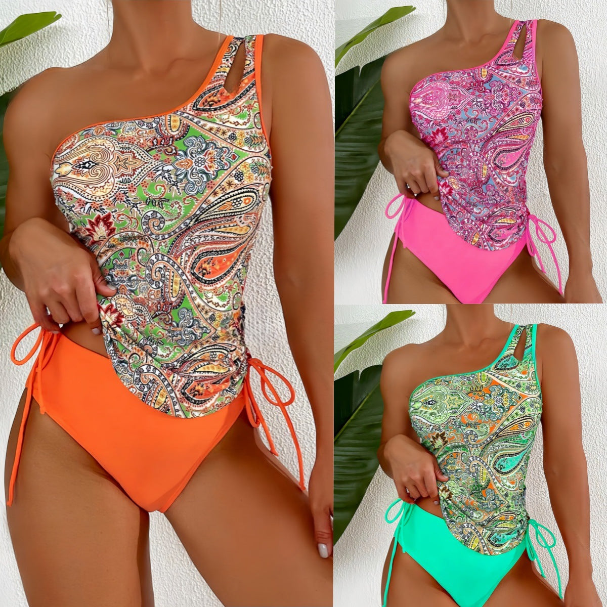 Dame Elegant Ensidig Badedragt med blomstermønster og justerbare snor detaljer Stilla