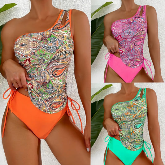 Dame Elegant Ensidig Badedragt med blomstermønster og justerbare snor detaljer Stilla