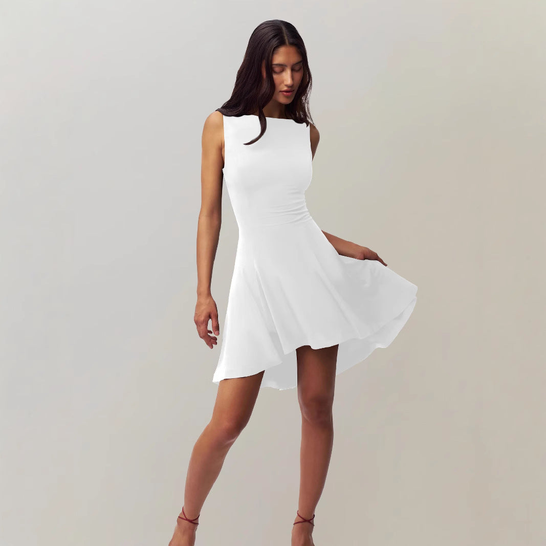 Dame elegant A-linje kjole med asymmetrisk søm og blødt struktureret overflade Stilla