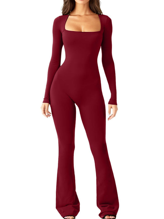 Dame Figurtilpasset Jumpsuit med lange ærmer og bred ben Stilla