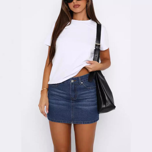 Dame Denim Mini skirt i moderne snit Stilla