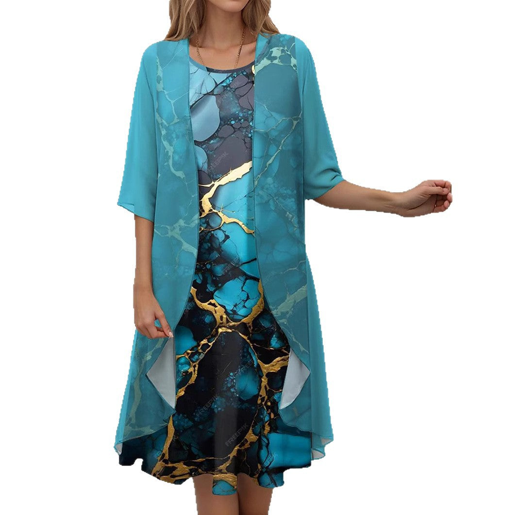 Dame elegant fritidskjole med asymmetrisk kant og floral design Stilla