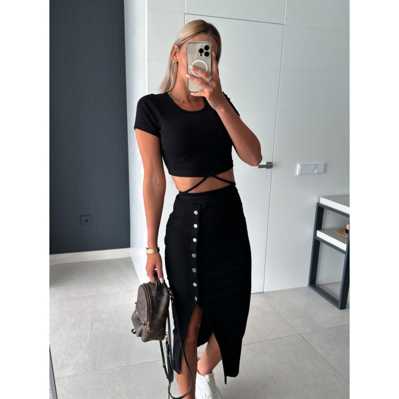 Dame Elastisk Crop-Top med snitdetaljer Stilla