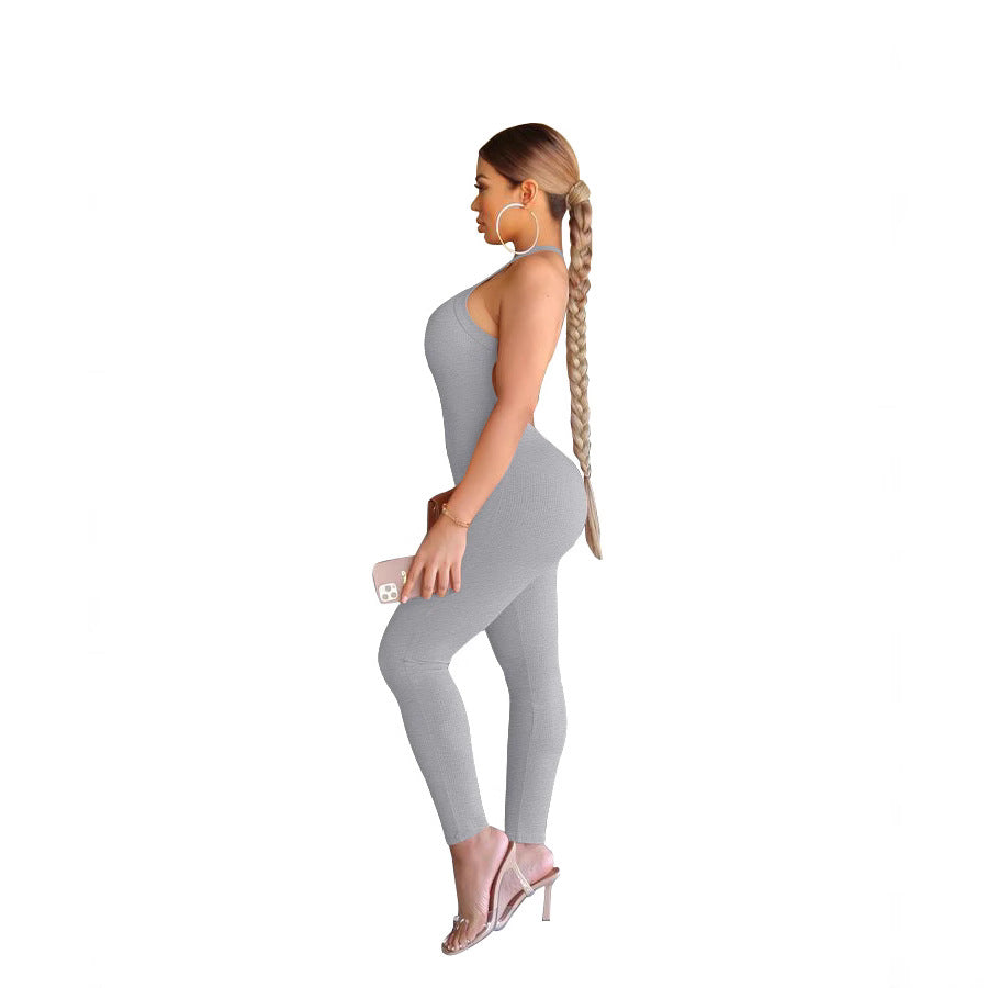 Dame stilfuld rib jumpsuit med dyb rygudskæring og figursiddende snit Stilla