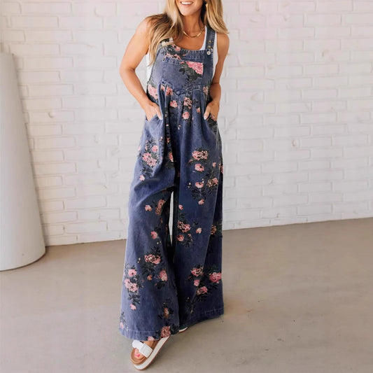 Dame jumpsuit med blomstermønster og bred pasform Stilla