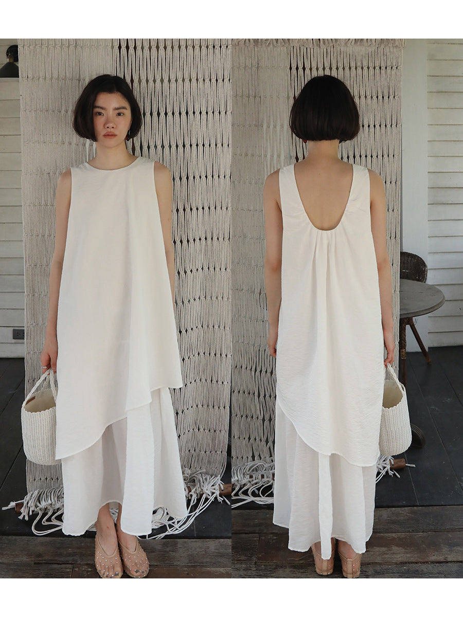 Dame afslappet langkjole i elegant layering-stil med flydende snit Stilla