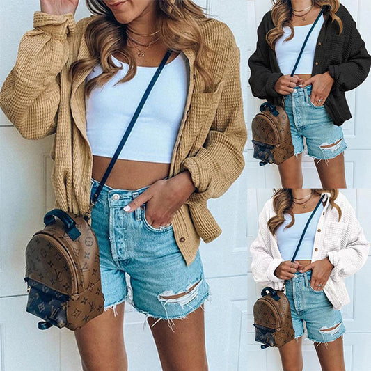 Dame afslappet overshirt-jakke med knaplukning og voluminøse ærmer Stilla