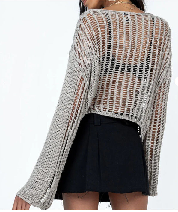 Dame Cropped Open Knit Pullover Stilla