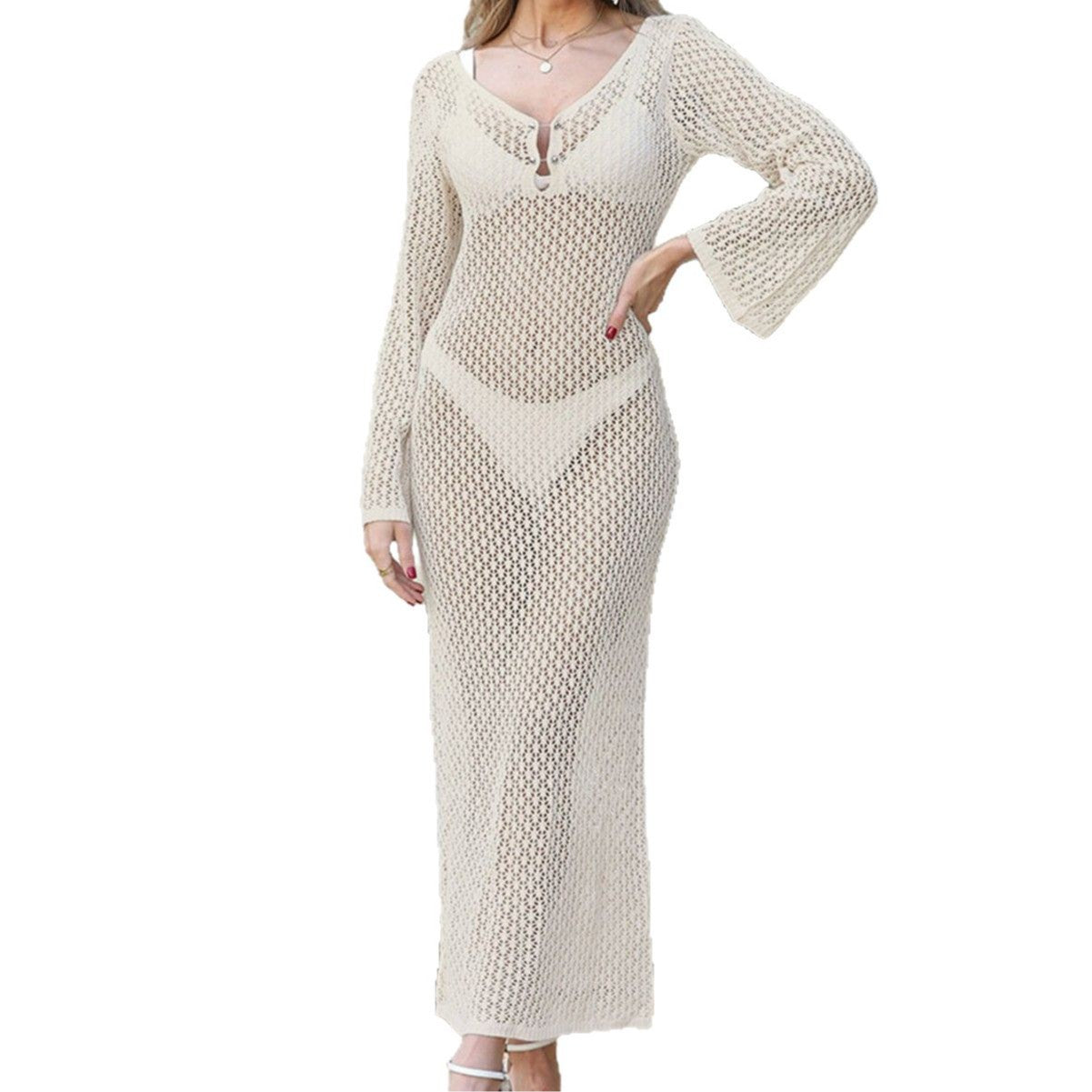 Dame Elegant Hækle Maxi Cover-Up Kjole Stilla