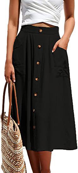 Dame A-linje nederdel med lommer og knaplukning Stilla