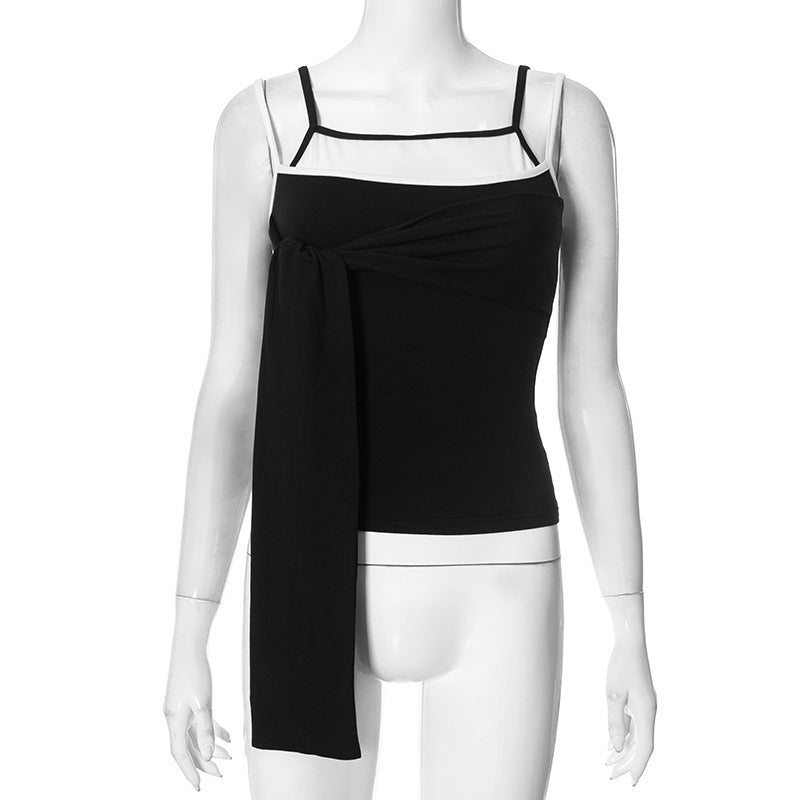 Dame Cropped Top med asymmetrisk indpakningsdesign og elegant bindebånd Stilla