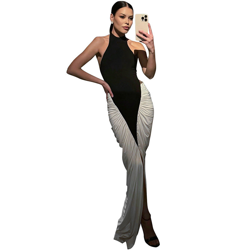 Dame Elegant Halterneck Rynked Maxi Kjole Stilla