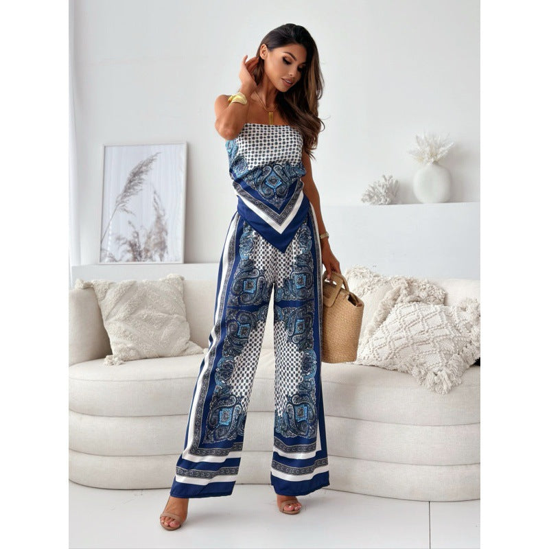 Frau Strapless Palazzo Jumpsuit med kompliceret mønster Stilla