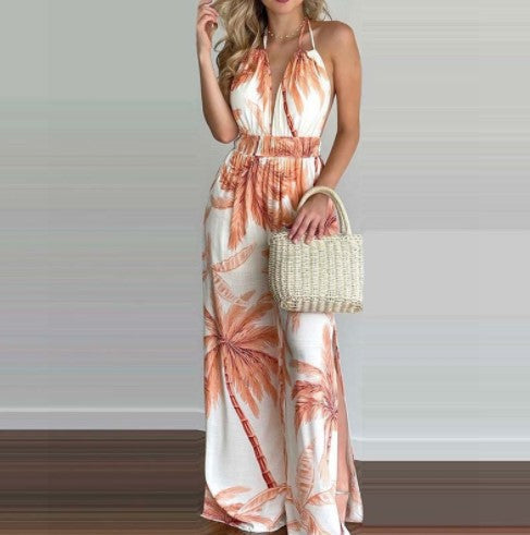 Kvinder Halterneck Jumpsuit med vide ben og sidesplitter Stilla