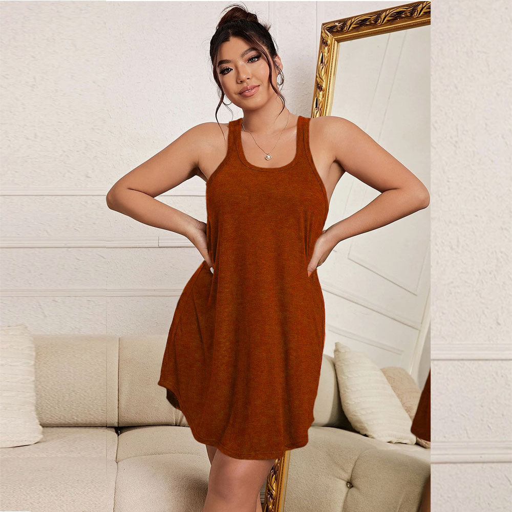 Dame afslappet spaghetti kjole i blødt jersey med asymmetrisk kant Stilla